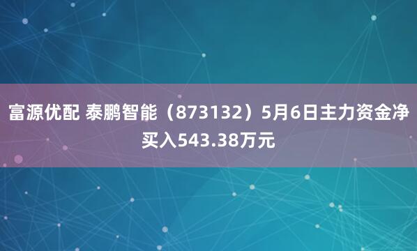 富源优配 泰鹏智能(873132)5月6日主力资金净买入543.38万元